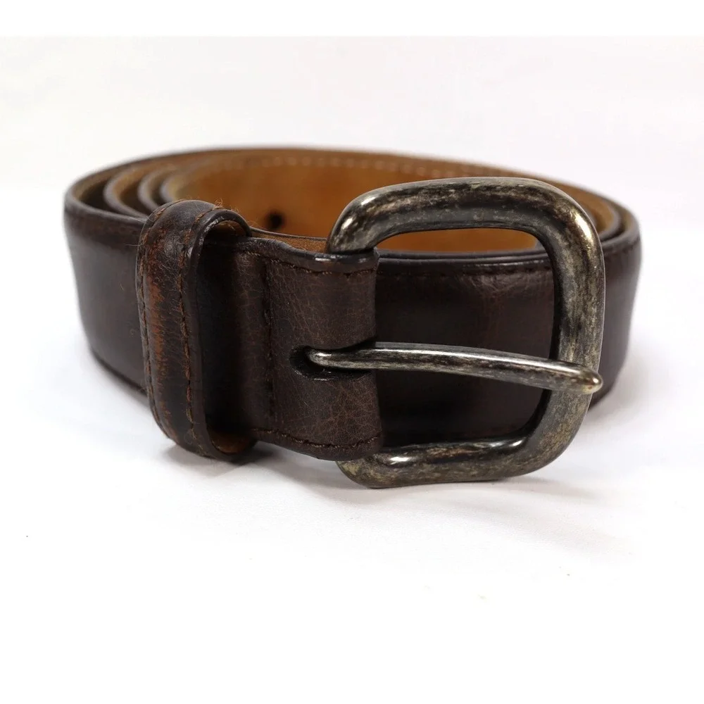 PETER MILLAR Leather Casual Dress Belt Solid Dark Brown Mens Size 42 USA Made